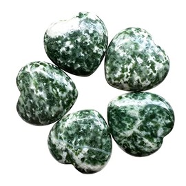 Fekuar 5Pcs Green Jade Agate Love Heart Stone, Polished Palm Pocket Stones Healing Therapy Chakra Balancing 1 Inch(25mm)