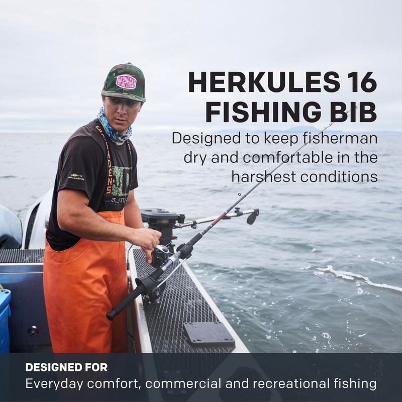 Grundens Men’s Herkules Professional-Grade Bib Pant | Waterproof, Adjustable, Orange,