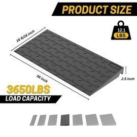 VILMON Black Rubber Threshold Ramp – 1 to 4 Inch Rise Options, 3650 lbs Capacity, Non-Slip Extensible Door Ramp for Wheelchairs, Walkers, Scooters, Black Indoor Outdoor Entry Ramp (2.5 inch)