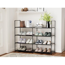 FIDUCIAL HOME 4 Tiers Shoe Rack Organizer 16-20 Pairs Stackable Shoe Storage Shelf Durable for Closet Entryway, Black