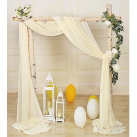SHERWAY 2 Panels Chiffon Fabric Drapery Wedding Arch Drapes, Party Backdrop Curtain Panels, Ceremony Reception Swag Decoration (27 x 216 Inch, Ivory & Ivory)