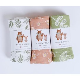 Baby Swaddle Blanket - Soft 100% Cotton Swaddles for Newborn - Large Muslin Cloths - Pack of 3 - Baby Essentials for Newborn -Unisex - 120x110cm (Floral)