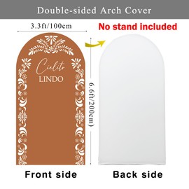 Mexican Baby Shower Party Arch Backdrop Cover 3.3x6.6ft Talavera Terracotta Style Stretchy Fitted Fabric Brown Boy Girl Arched Stand Spandex Photo Background Welcome Sign Decor