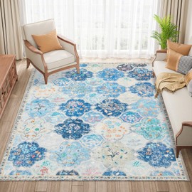 Topllen Boho Washable Area Rugs for Living Room - 4'x6' Non Slip Bedroom Rugs, Soft Low Pile Non Shedding Floor Carpet for Entryway, Vintage Print Distressed Indoor Playroom Nursery Home Rugs