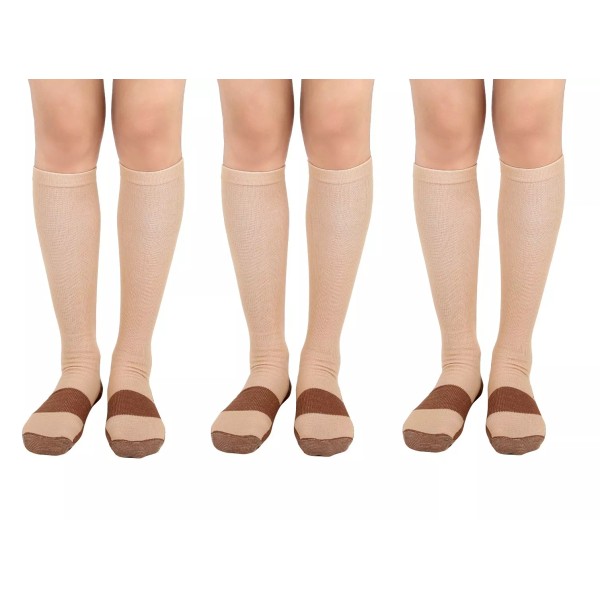 AdisirSocks 3 Pair Beige L/XL Compression Copper Socks Below Knee
