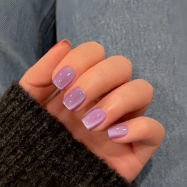 KQueenest Cat Eye Press on Nails Short, 30 Pcs Summer Press on Nails Square, Glass Purple Fake Nails Press on Short, Sparkly Chrome Design, Reusable Soft Gel Glue on Nails for Women Gift