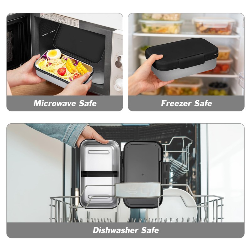 Reeple Stainless Steel Lunch Box, Leak-Proof Metal Bento Box with
