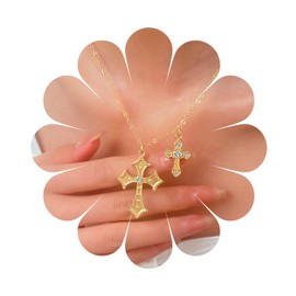 MIQIQAO Boho Cross Choker Necklace Silver Crystal Crucifix Necklace Vintage Rhinestone Cross Necklace Fashion Statement Necklace Jewelry For Women And Girls (GoldCross)