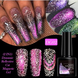 Cat Eye Gel Nail Polish - 7ml Purple Pink cat Eye Gel Polish - Reflective Glitter Glossy cats eye gel nail polish Magnetic - Flashes Magnetic nail polish For Nail Art Uv/Led Soak-Off Salon Home