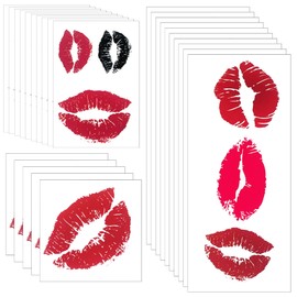 ZZXLLRO 25 Sheets (65Pcs) Red Lips Temporary Tattoo Stickers, Self-adhesive Fake Red Lips Tattoos, Water-proof Face Stickers for Adult Women Girls Face Body Halloween Day Decorations