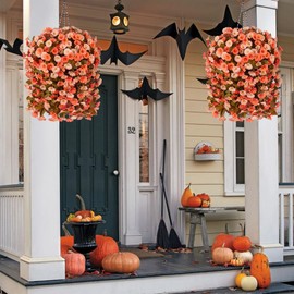 Artificial Fake Hanging Flowers Plants Baskets for Outdoor Outside Porch Decoration, Faux Silk Hotpink Realistic UV Resistant Orchid Long Vines in Planter for Spring Summer Home Patio Balcony