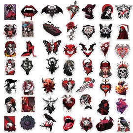 50Pcs Horror Skeleton Stickers Pack for Teens and Adults, Red Skull and The Maiden Stickers for Laptop, Water Bottle, Suitcase, Bicycle, Notebooks, Scrapbooking, Vintage Waterproof Vinyl Decals