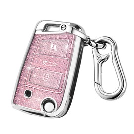 FT FUNTOR Car Key Case for VW, Three Buttons Car Key Box, Car Scratch Resistant Key Case, Key Cover for VW Polo, Skoda, Tiguan, MK (Rose)