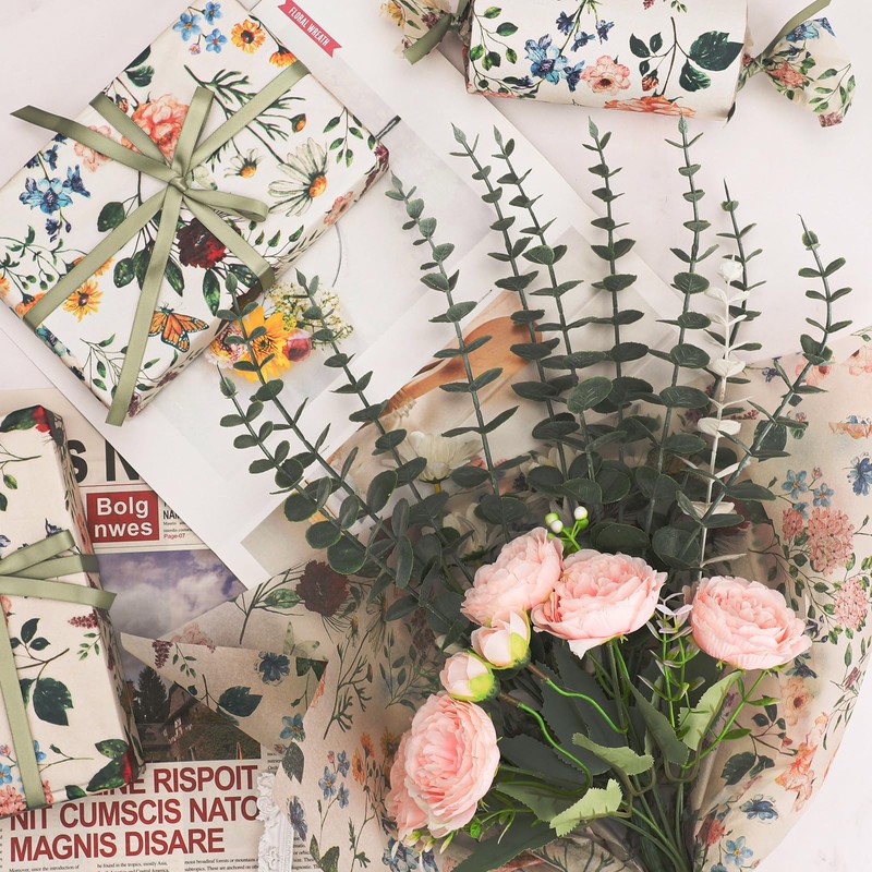 60 Sheets Wildflower Tissue Paper, 20x14 Inches Red Poppy Printed