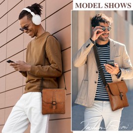 BAIGIO Genuine Leather Men's Shoulder Bag Small Crossbody Bag Mens Leather Messenger Bag Business Bag Black Men's Casual Bag Shoulder Bag With Pockets Mens Crossbody Bag for Work Travel Outdoor