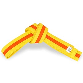 MACS Martial Arts 1.75" Wide Karate/Taekwondo Double Wrap Belts with Color Stripe (Yellow Belt with Orange Stripe, 5 = 112'')