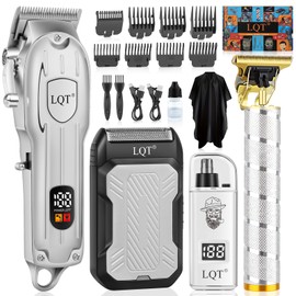 Hair Clippers for Men with LED Display, 4-Piece Cordless Grooming Kit with Hair Clipper, Beard Trimmer, Foil Shaver & Nose Trimmer, Complete Set for Home Barber