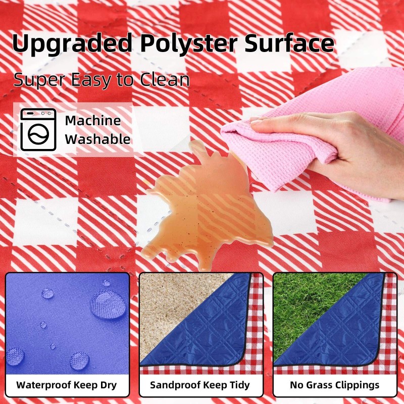 ZAZE Picnic Blanket Extra Large Waterproof, 80''x80''Check
