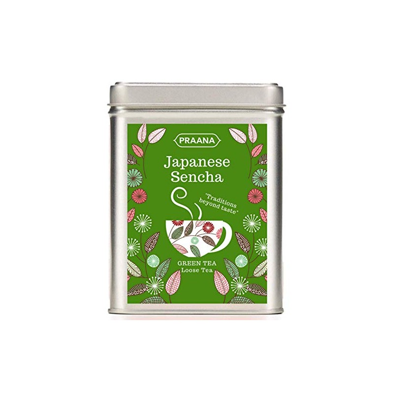 PRAANA TEA Premium Japanese Sencha Green Tea, Gift Tin, 100