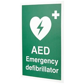 Seco AED Emergency Defibrillator Sign, 200mm x 300mm - 1mm Semi Rigid Plastic, Green