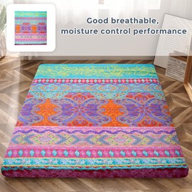 MAXYOYO Mattress Cover for Traditional Japanese Futon Mattress, Futon Floor Mats Cover with Zipper, Super Soft and Machine Washable, Bohemian, Full