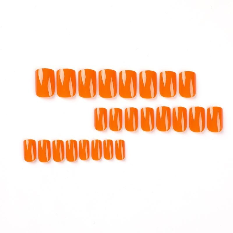 SXVME Orange Press on Nails Medium Square, Natural Acrylic Glue