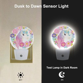 Uanvaha Girl Unicorn Plug in Night Light Cute Animal Unicorn with Rainbow Hair Spring Flowers Leaf Nightlight Dusk to Dawn Sensor LED Lamp for Bedroom Bathroom 0.5W Sleep Friendly