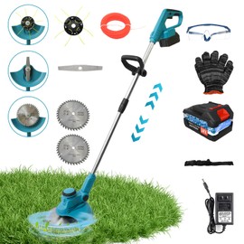 ALSO GO 24V Electric Weed Wacker Grass Trimmer with 1 pcs Batteries & Fast Charger, 3 in 1 Stringless Lightweight Brush Cutter/Edger/Mower with 3 Types Blade & Wheels for Garden and Yard Lawn