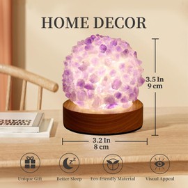 Nizrsky Amethyst Crystal Lamp,Healing Crystals Night Light with Wooden Base for Yoga Balance, Reiki Healing, Meditation,Natural Crystal Ball Table Lamp for Home, Office