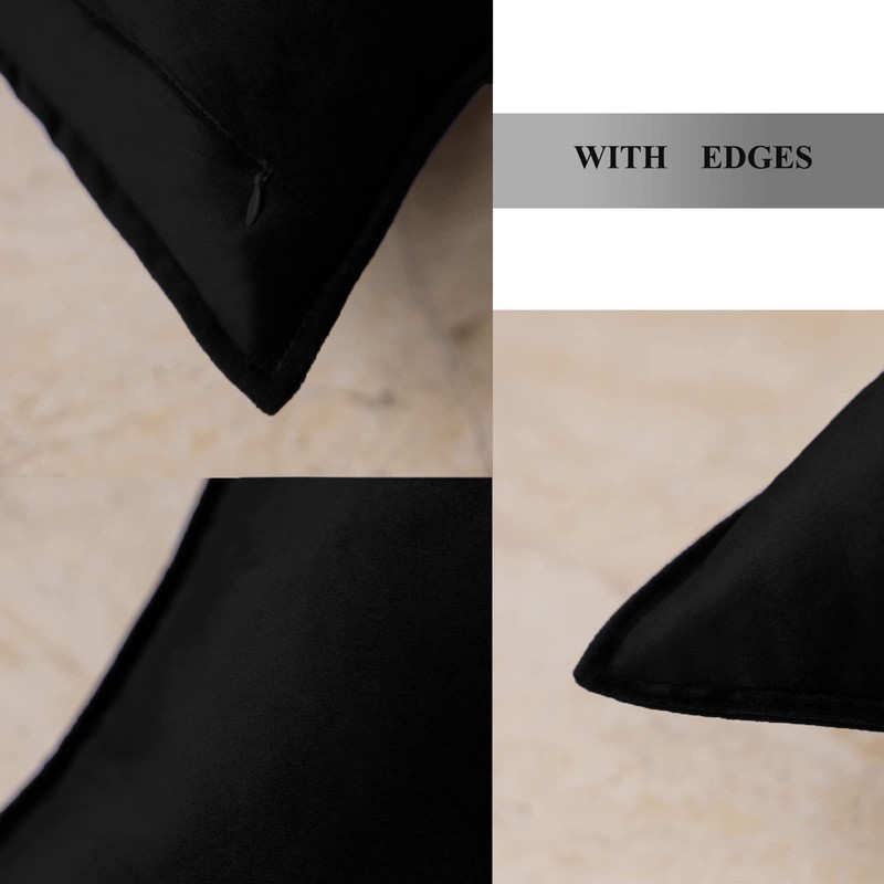 JIAHANNHA Velvet Black Throw Pillow Covers 18×18 Inches Pack of
