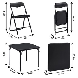 VECELO Kids Folding Activity Table and Chairs 3 Piece Set, Portable, with Ultra Soft Padded Cushion, Classic Black