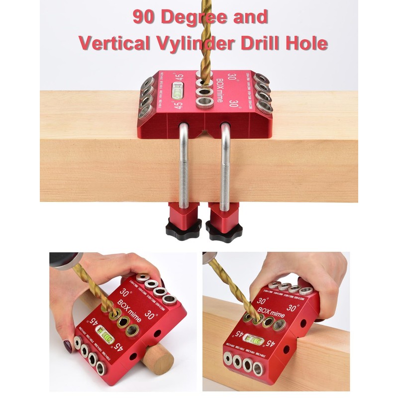 BOXmime Angle Drill Guide Jig for Straight Hole,30°/45°/90° Angled Hole.Aluminium