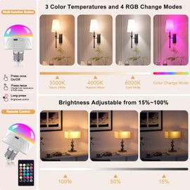 2Pack Rechargeable Light Bulbs with Remote E26/E12 Battery Operated Light Bulb 2200mAh, 3 Color Temperatures/Timer/Dimmer/Color Changing Puck Lights with Remote, Cordless Light Bulb for Non-Hardwired