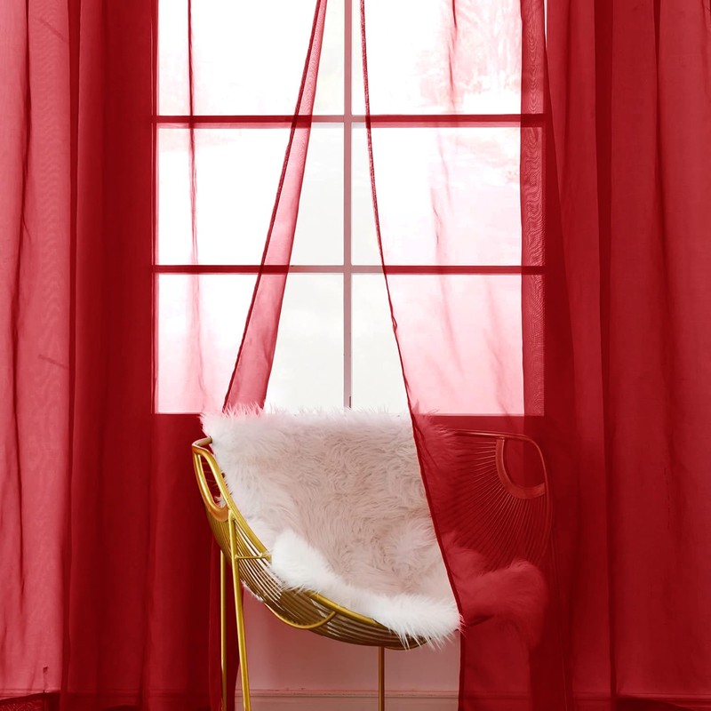SpaceDresser - Cortinas transparentes de 4 paneles rojas de 208