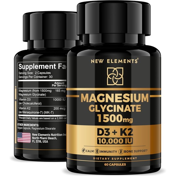 Magnesium Glycinate 1500mg with Vitamin D3 10,000 IU & K2