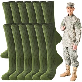 Hercicy 6 Pairs Men's Army Socks Military Boot Socks Cotton Crew Dress Socks Men Plain Casual Season Grade Regular Fit(Army Green)