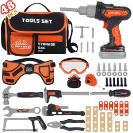 Kids Tool Set- 48PCS Toddler Tool Set Toys with Electronic Toy Drill, Tool Bag&Tool Belt&Tape Measure, Pretend Play Kids Construction Tool Kits Toy for Boys, Kids Birthday Gift for Boys Girls Ages 3+