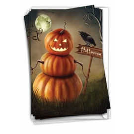 NobleWorks 12 Halloween Greeting Cards Boxed Set with 5 x 7 Inch Envelopes (1 Design, 12 Each) Spooky Pumpkins C4962AHWG-B12x1