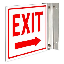 Exit Projecting with Arrow Sign, Double Sided, (SI-7687) 6x6 Inches, ACM, with Brushed Nickel Accessory, Made in USA
