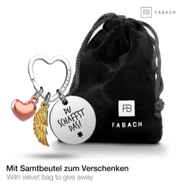 FABACH Good Luck Key Ring Guardian Angel Lucky Charm with Heart and Engraving – Guardian Angel Clover Lucky Charm Angel Du schaffst das – Gifts Much Success Gift Good Luck, You can do it