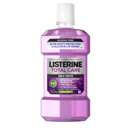 Listerine Total Care Alcohol-Free Anticavity Fluoride Mouthwash, 6 Benefit Oral Rinse to Help Kill 99.9% of Germs That Cause Bad Breath, Strengthen Enamel, Fresh Mint Flavor, 1 L