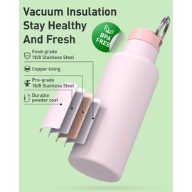 TOURIT Insulated Water Bottle 20 Oz Stainless Steel Water Bottles with Straw and Carry Handle, Double Wall Vacuum Insulation Leak Proof BPA Free Metal Thermos For Sports, Travel, Blue