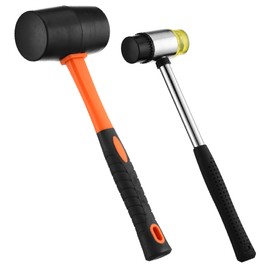 16oz Rubber Mallet Hammer Set with 35mm Double Faced Soft Rubber Mallet with Fiberglass Handle, TPR Grip, Solid Head, 2 Piece Black Set for Camping, Flooring, Woodworking & Tent Stakes