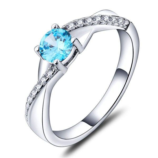 YL 925 Sterling Silver Engagement Ring 5MM Created Aquamarine Infinity