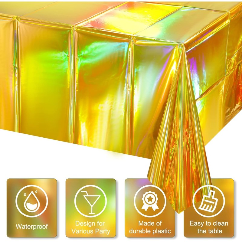 2Pack Iridescent Checkered Plastic Tablecloth, Shiny Disposable Laser Rectangle Table