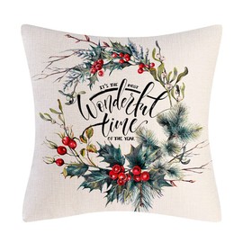 BCKAKQA Christmas Decorative Throw Pillow Covers 18x18 inch Set of 4 Red and Dark Green Cushion Covers 45cm x 45cm Linen Square Pillowcases for Living Room Sofa Couch Bed Cushions