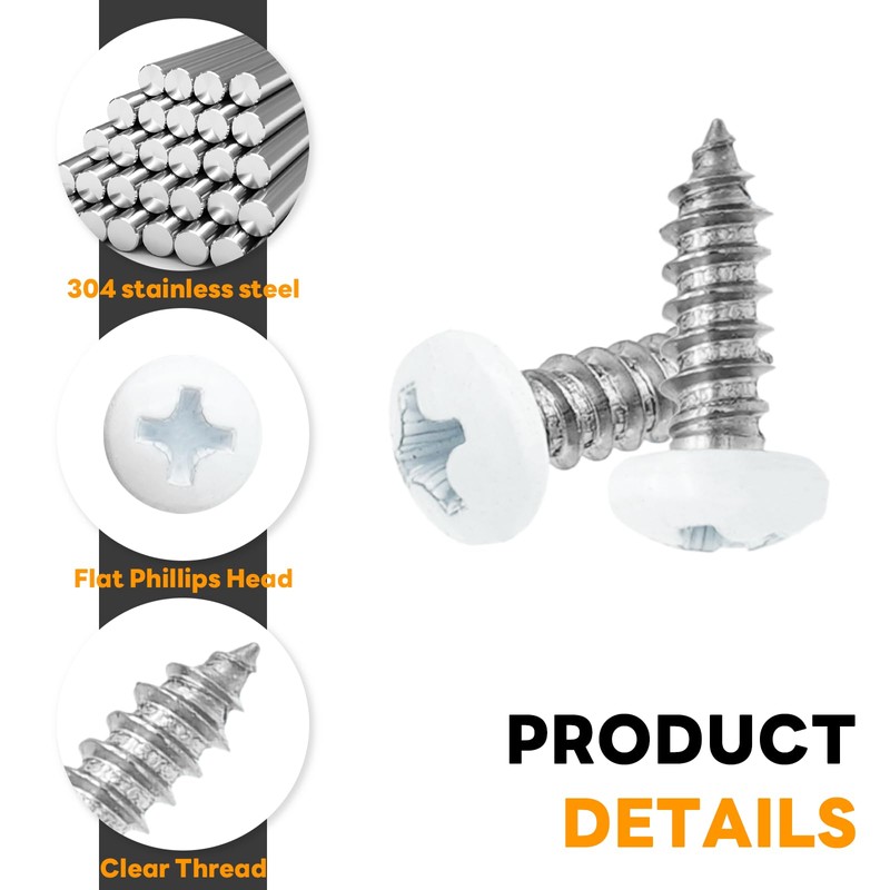 Semrien 120 Pcs White Screws, #8 x 1/2" White Self