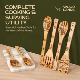 Woodlands-USA Wooden Spoons for Cooking - Wooden Kitchen Utensil Set - Birthday Gifts for Mom & 30th Birthday Gifts for Women, Best Friend Birthday Gifts for Women, Happy Birthday Gifts for Women