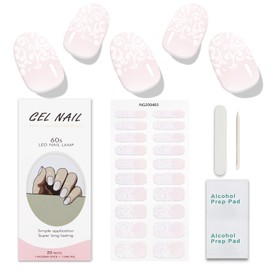 JMEOWIO Nagelfolie French Tip Mit Weißer Blume Gel Nail Nagelfolien Selbstklebend Nagelsticker Uv Härtend Dekoration Nageldesign Zubehör