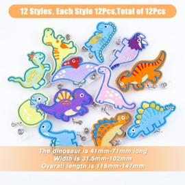 SUPERFINDINGS 12Pcs 12 Styles Dinosaur Theme Felt Badge Reels Holders Cute Reel Retractable Nurse Badge Holder Animal Badge Reel Clips with Alligator Clip Nursing Name Badge Holder for Doctor Teacher